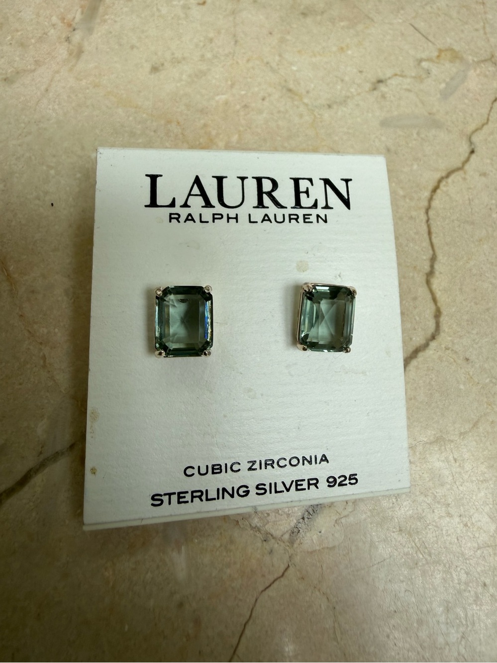 Ralph Lauren Sterling silver sea green CZ earrings NWT